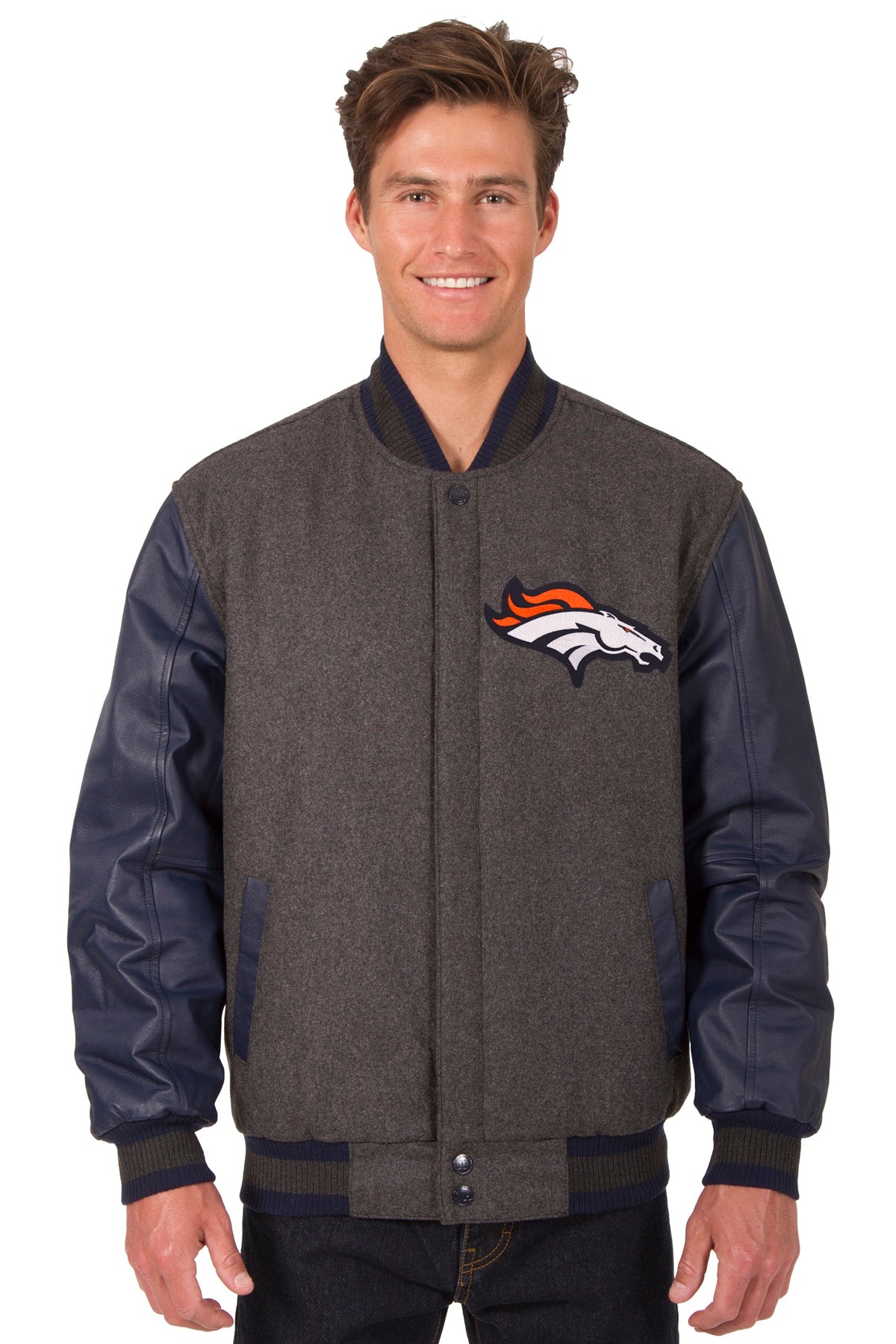 Denver Broncos Reversible Wool and Leather Jacket