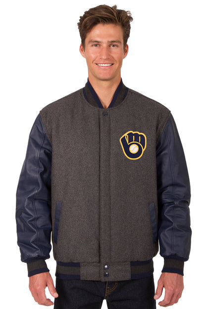 Milwaukee Brewers Reversible Wool and Leather Jacket