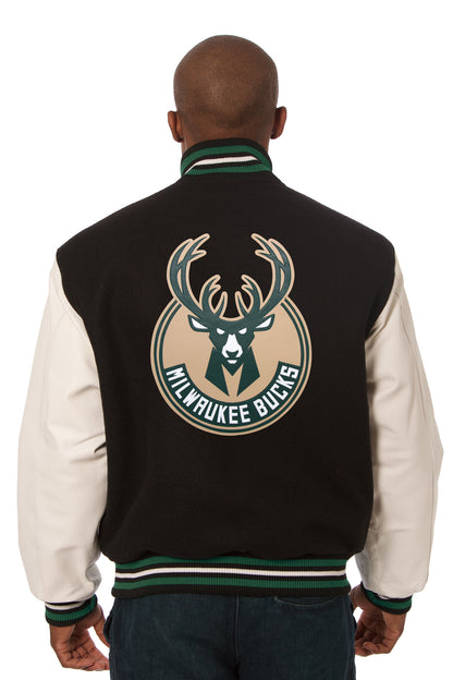 Milkwaukee Bucks Embroidered Wool and Leather Jacket