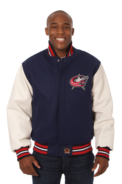 Columbus Blue Jacket Embroidered Wool and Leather Jacket