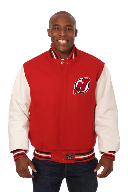 New Jersey Devils Embroidered Wool and Leather Jacket
