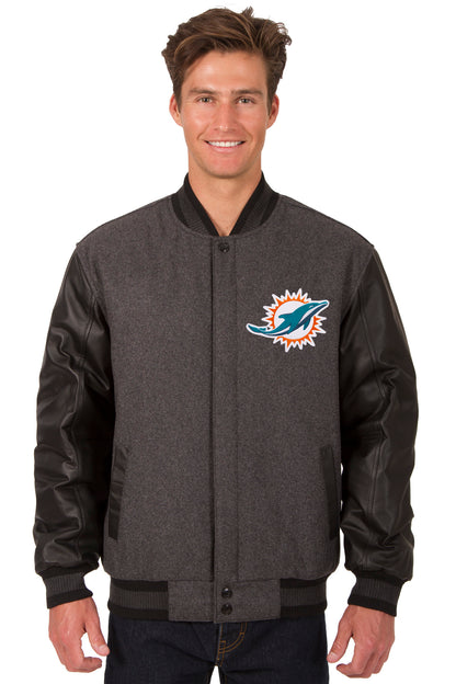 Miami Dolphins Reversible Wool and Leather Jacket