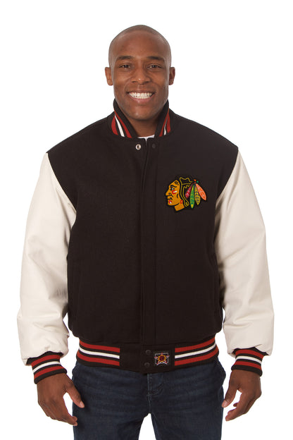 Chicago Blackhawks Embroidered Wool and Leather Jacket