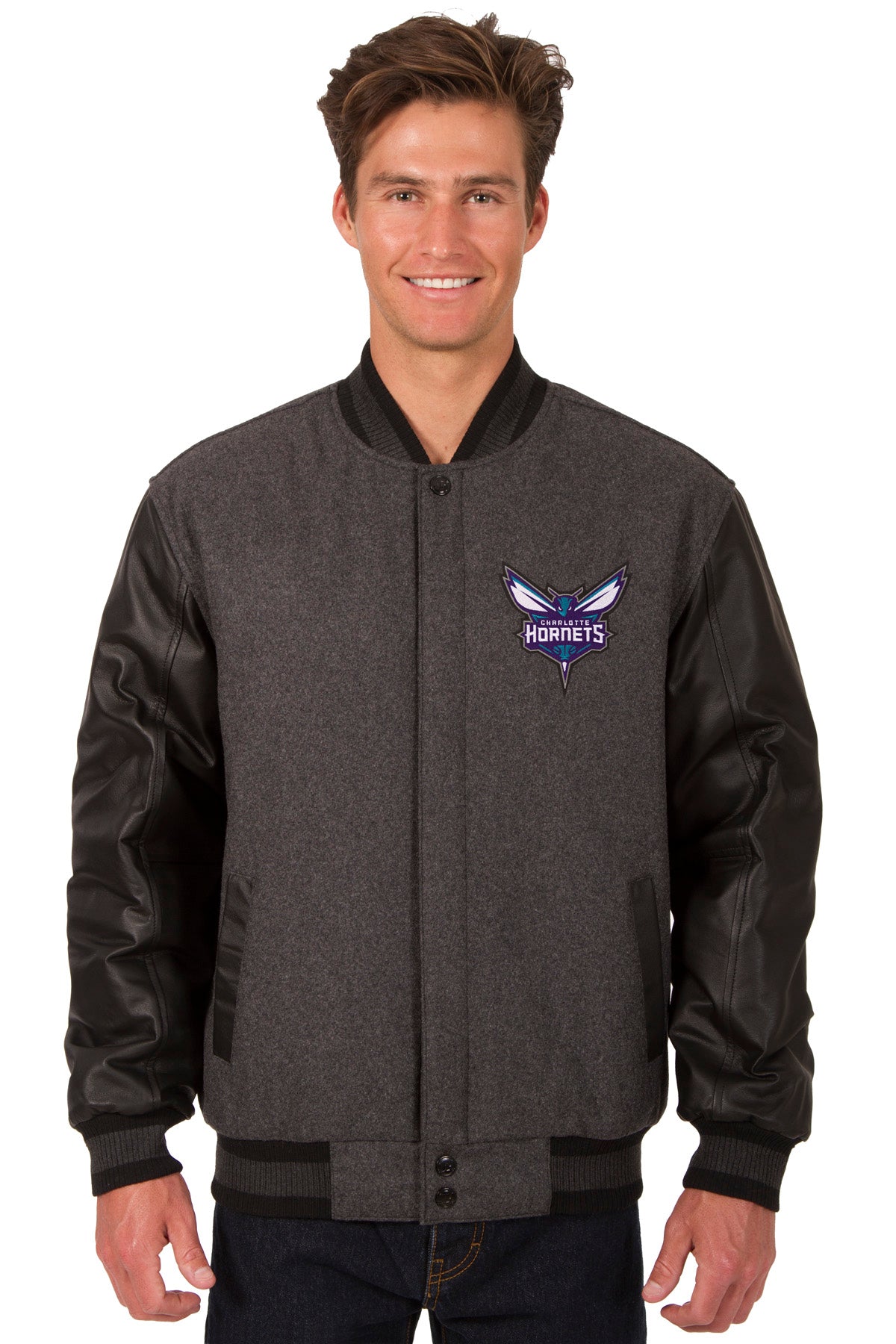 Charlotte Hornets Reversible Wool and Leather Jacket