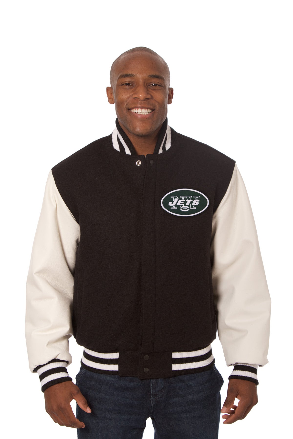 New York Jets Embroidered Wool and Leather Jacket