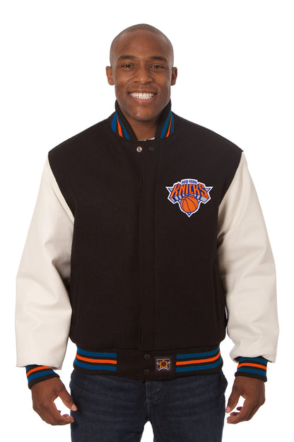 New York Knicks Embroidered Wool and Leather Jacket