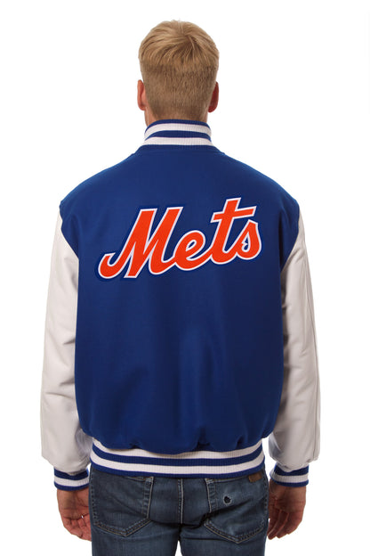 New York Mets Embroidered Wool and Leather Jacket