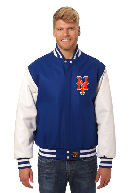 New York Mets Embroidered Wool and Leather Jacket