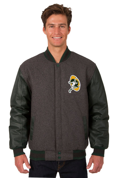 Green Bay Packers Reversible Wool and Leather Jacket