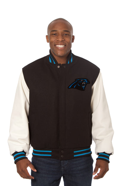 Carolina Panthers Embroidered Wool and Leather Jacket