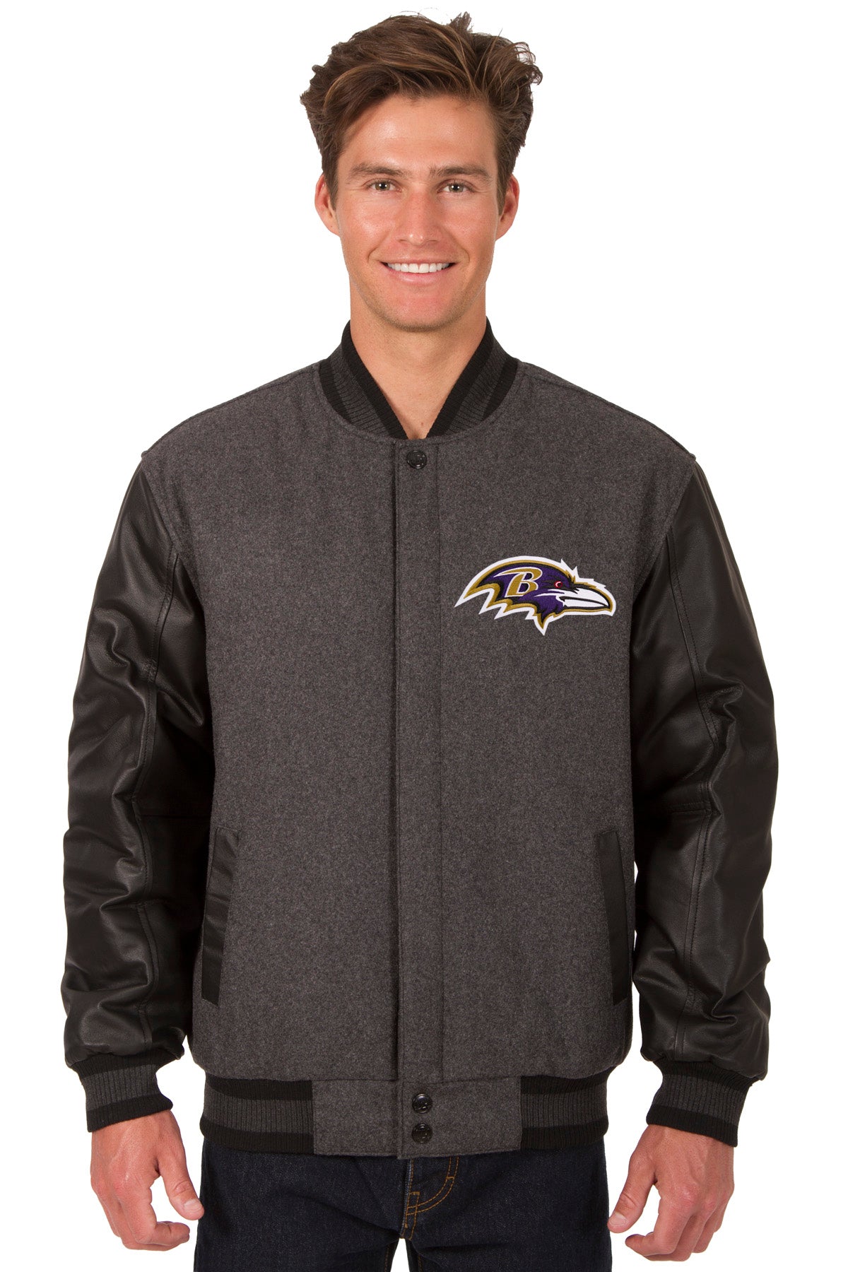 Baltimore Ravens Reversible Wool and Leather Jacket