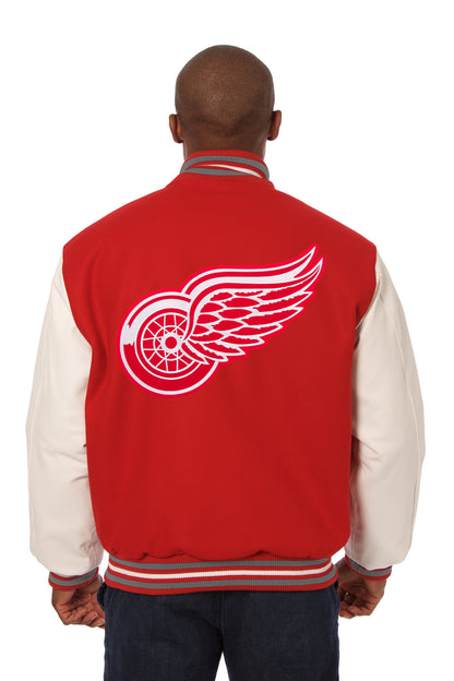 Detroit Red Wings Embroidered Wool and Leather Jacket