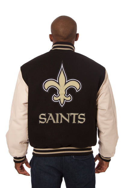 New Orleans Saints Embroidered Wool and Leather Jacket