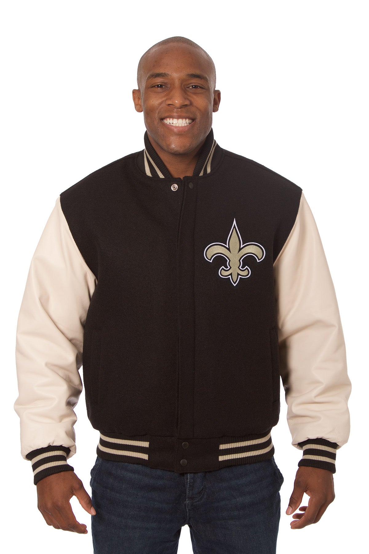 New Orleans Saints Embroidered Wool and Leather Jacket