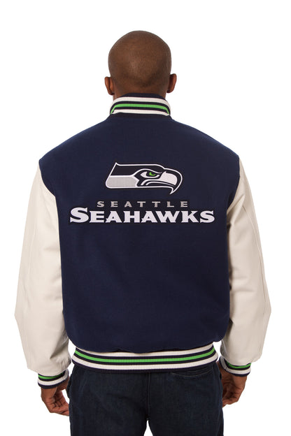 Seattle Seahawks Embroidered Wool and Leather Jacket