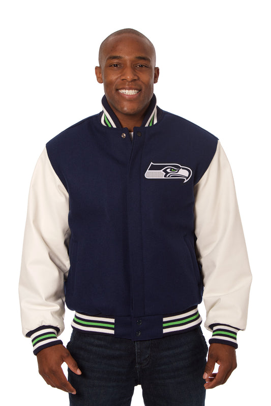 Seattle Seahawks Embroidered Wool and Leather Jacket