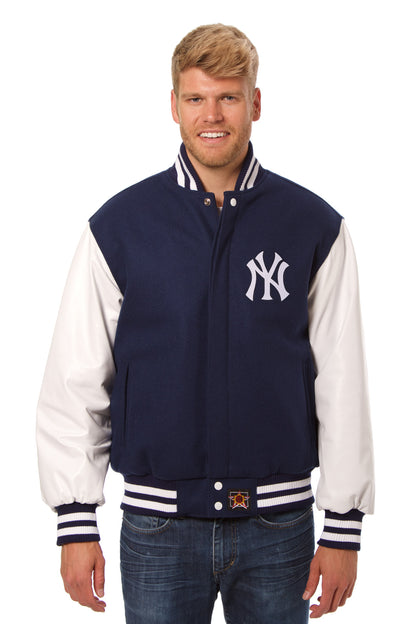 New York Yankees Embroidered Wool and Leather Jacket